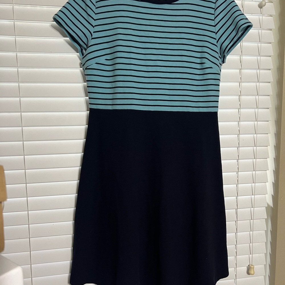 Talbots Teal Blue and Black Striped Dress